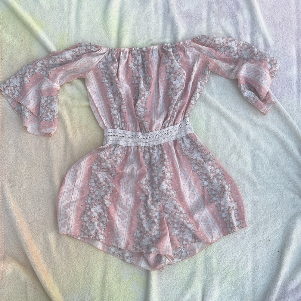 Woman’s Pink Off the Shoulder Romper
